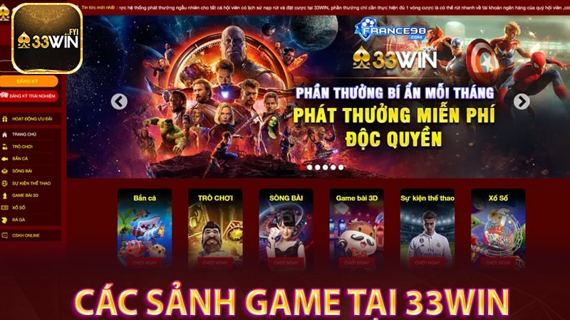 Các sảnh game cá cược phổ biến tại 33win 